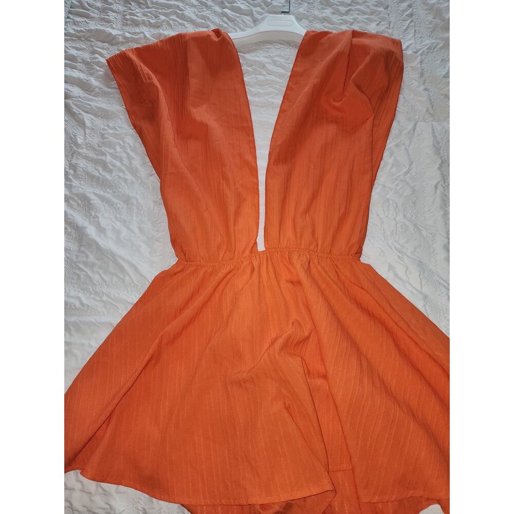 Orange Versatile Halter Tie Pleated Jumper Shorts SZ XL - Picture 4 of 11